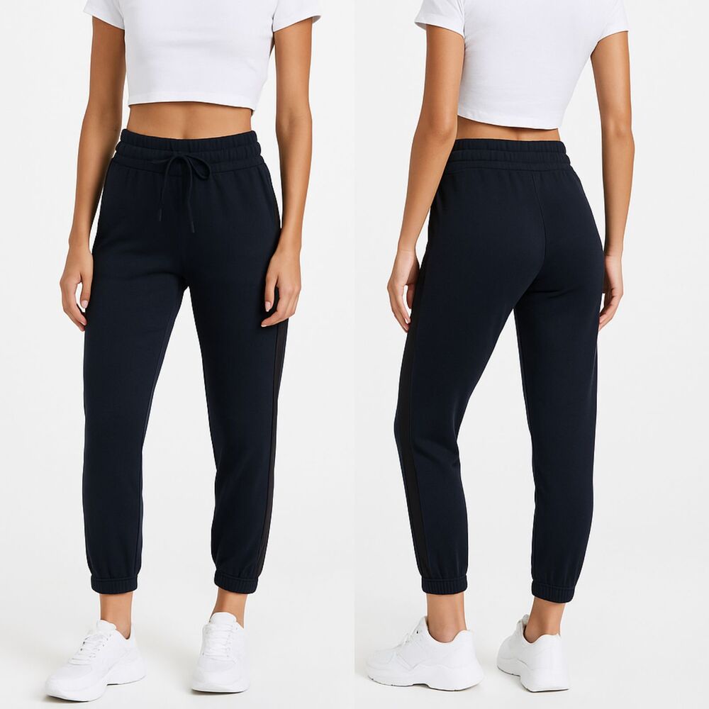 Monrow Supersoft Sweatpants Women's Small Navy Satin Stripe High Rise Lounge